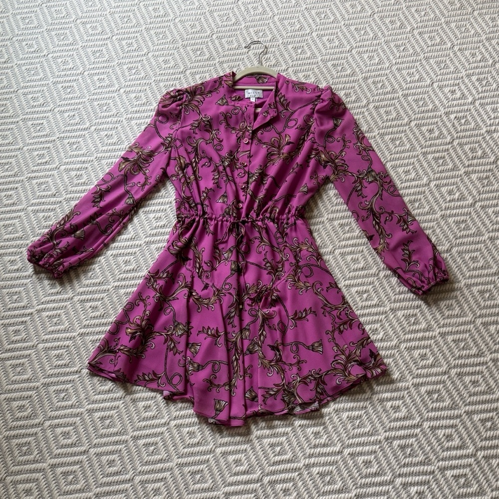 Milly Purple Floral-Print Long-Sleeve Mini Dress